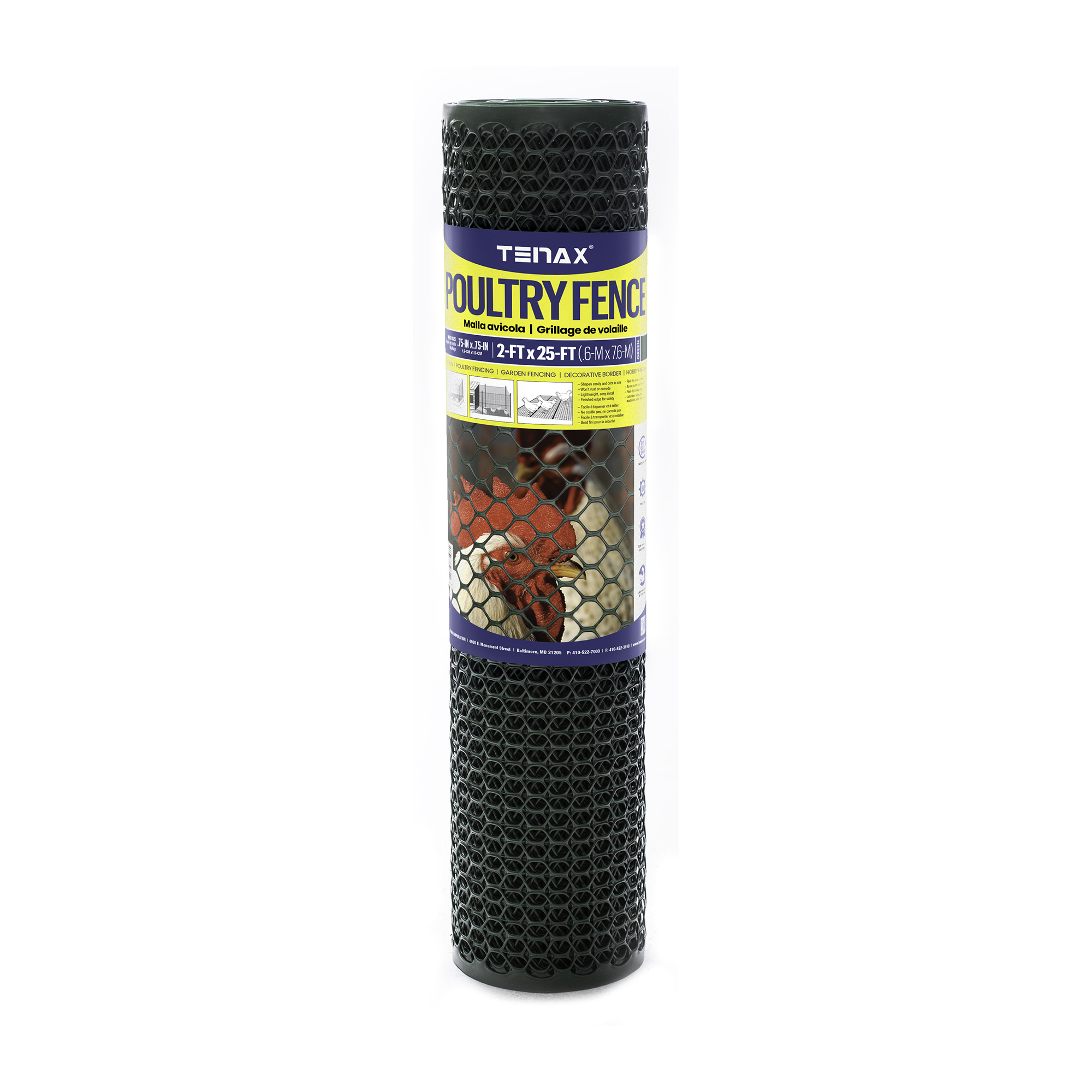 Tenax Poultry Fence — 2ft. x 25ft., Green, HDPE, Lightweight, Rust-Proof, Model# 2A230088